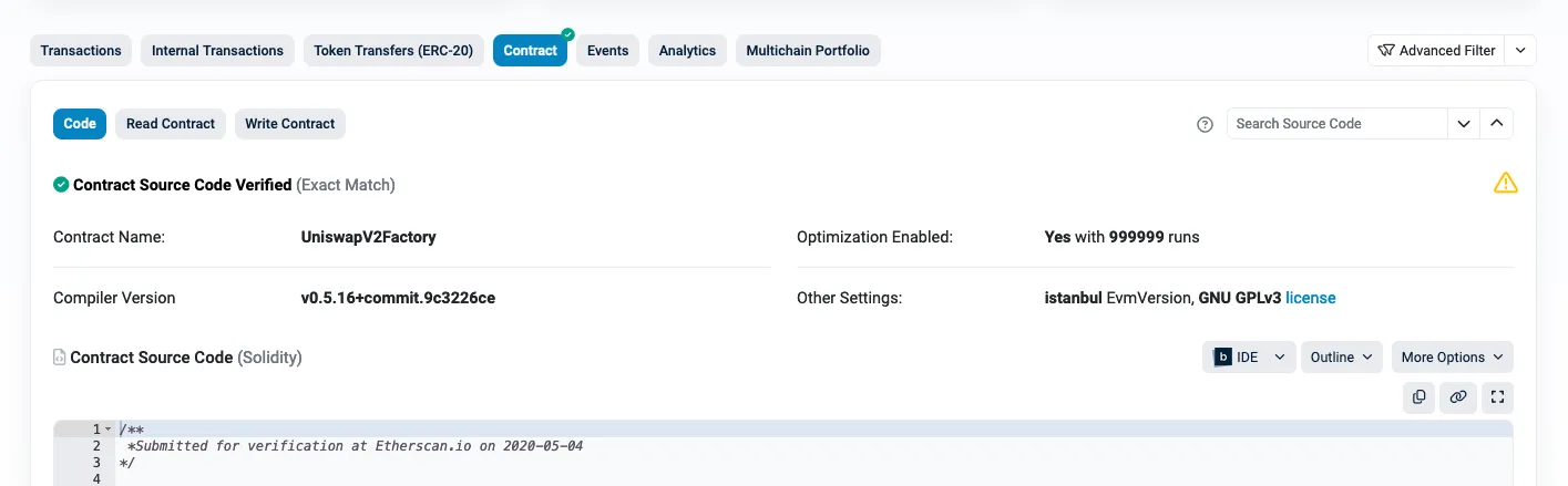 Etherscan Code Tab